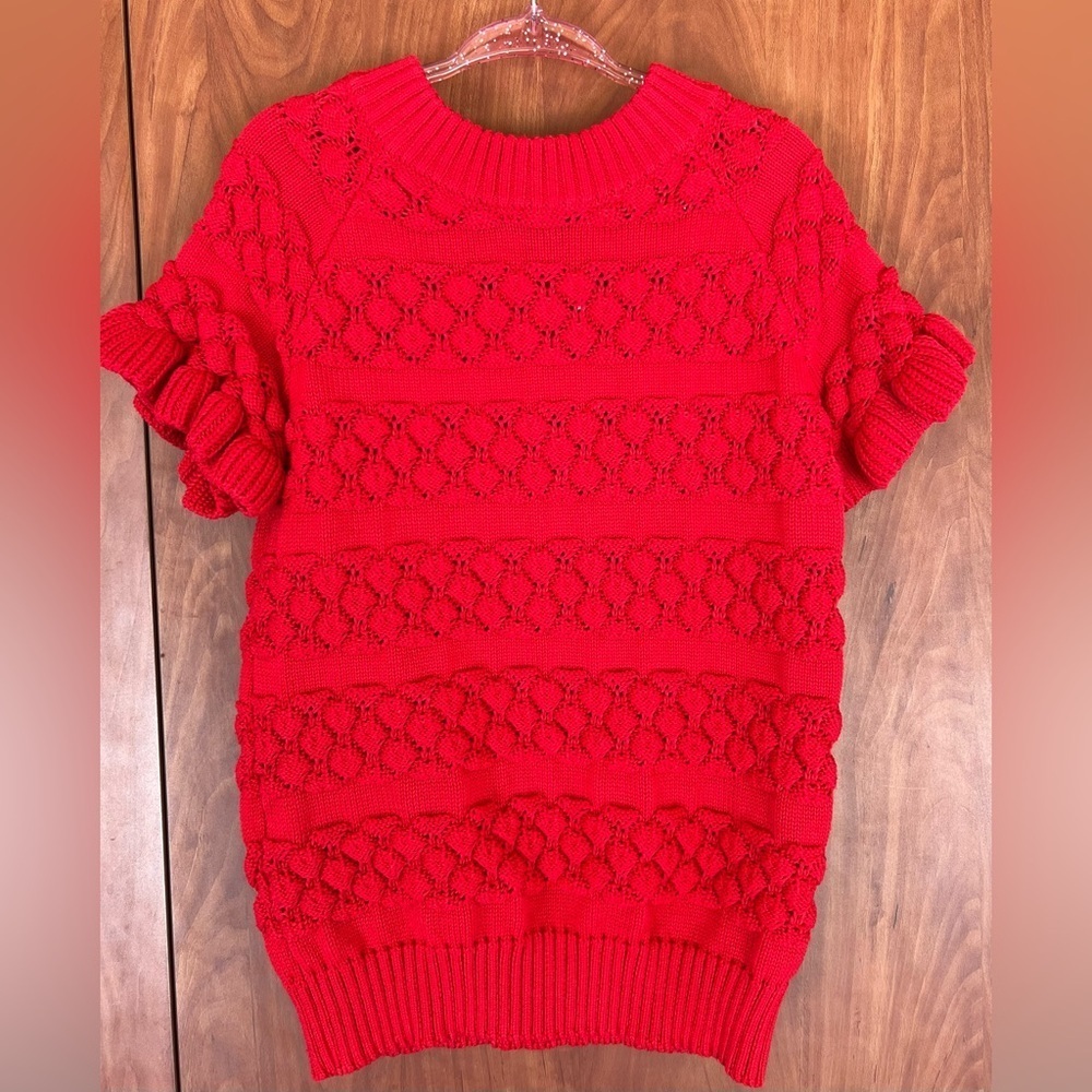 JANIE and JACK - Textured Red ruffle sleeves Sweater (Size 5)